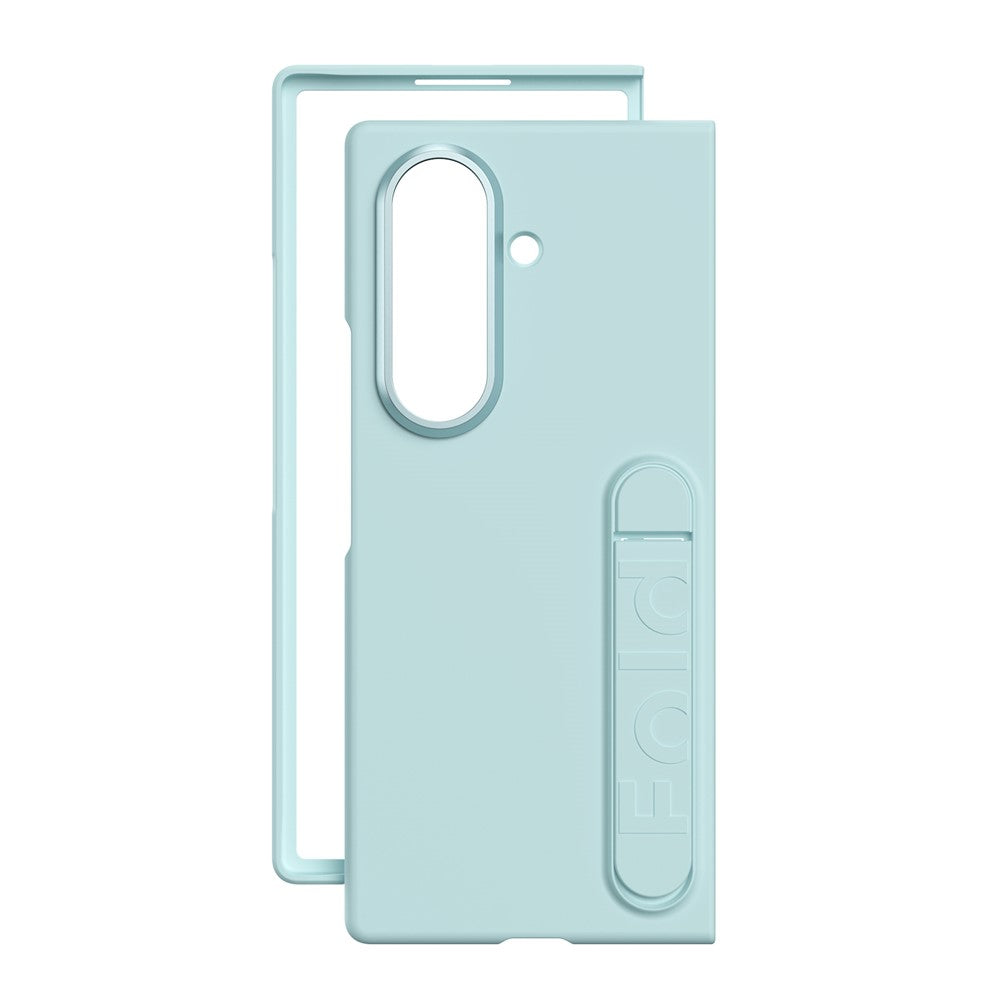 For Samsung Galaxy Z Fold7 5G Phone Case Kickstand PC Cover with Tempered Glass Screen Protector - Cyan