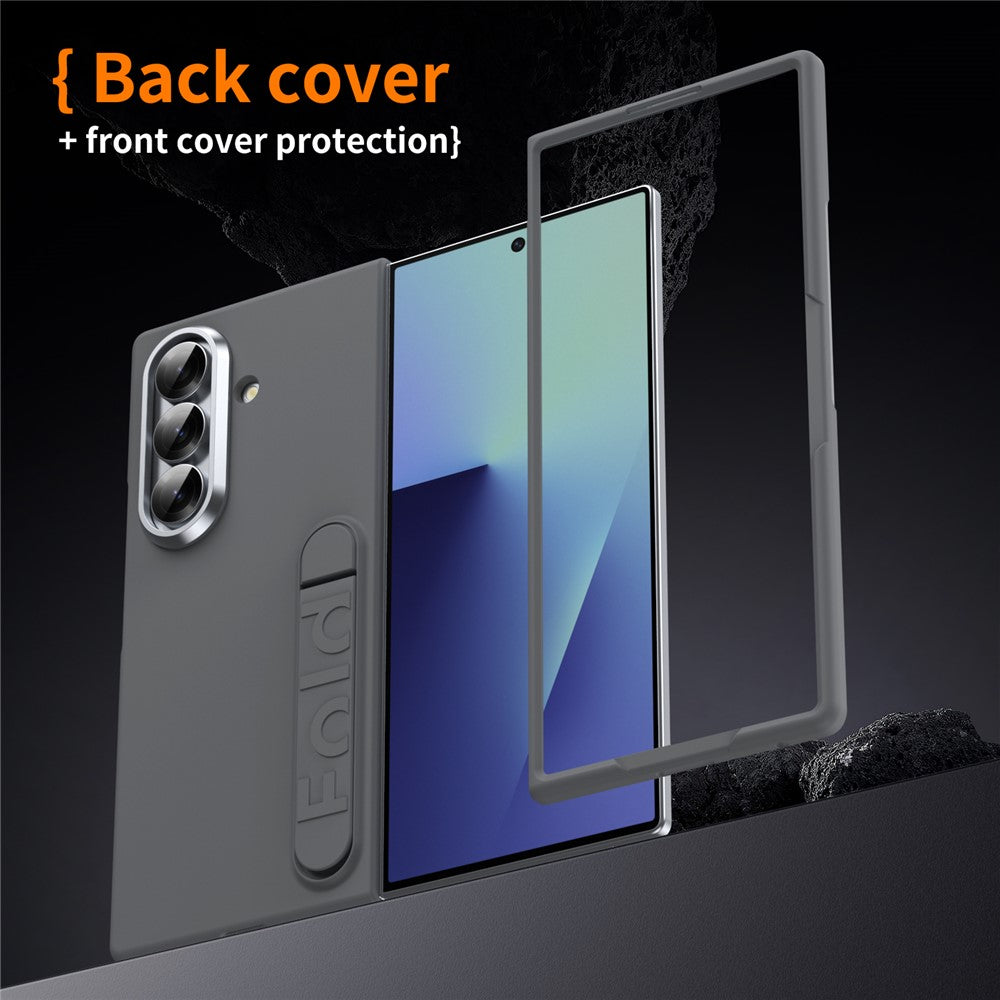 For Samsung Galaxy Z Fold7 5G Phone Case Kickstand PC Cover with Tempered Glass Screen Protector - Dark Grey