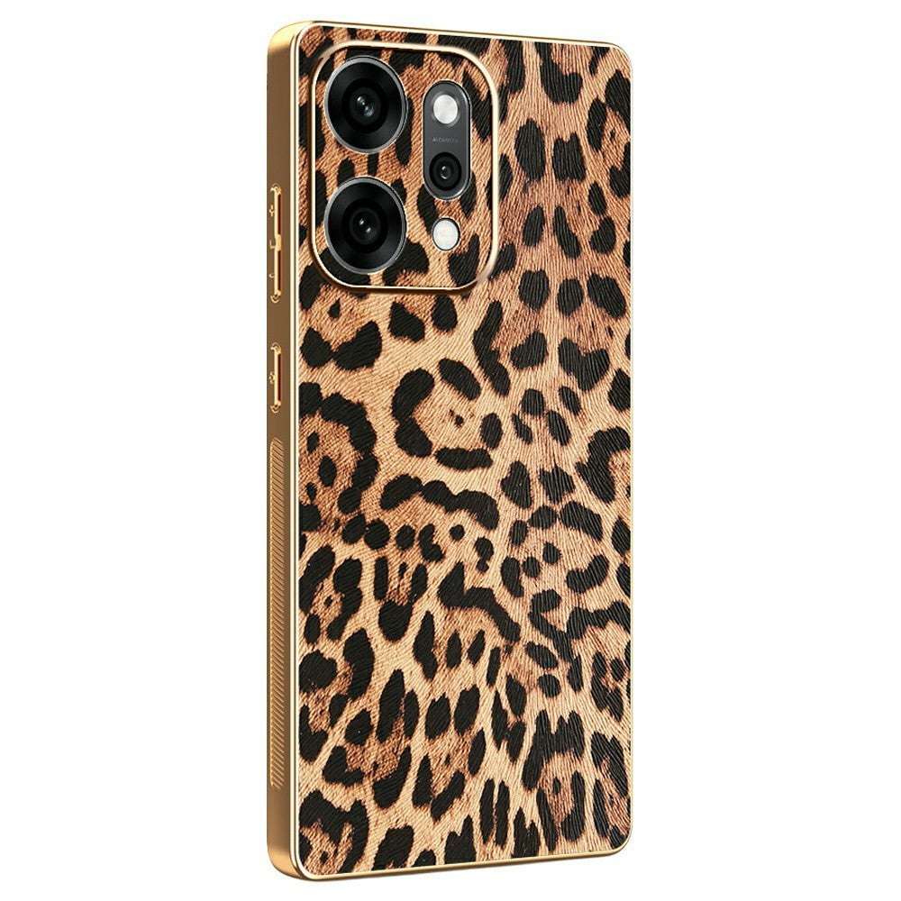 For Oppo Reno14 Pro 5G (Global) Case Leopard Print PU Leather Coated PC + TPU Electroplating Phone Cover