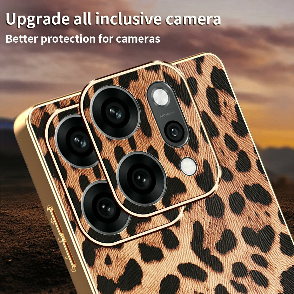 For Oppo Reno14 Pro 5G (Global) Case Leopard Print PU Leather Coated PC + TPU Electroplating Phone Cover