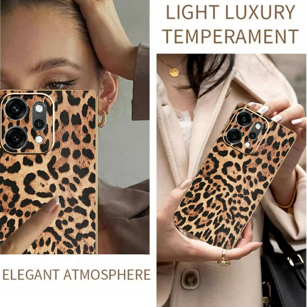 For Oppo Reno14 Pro 5G (Global) Case Leopard Print PU Leather Coated PC + TPU Electroplating Phone Cover