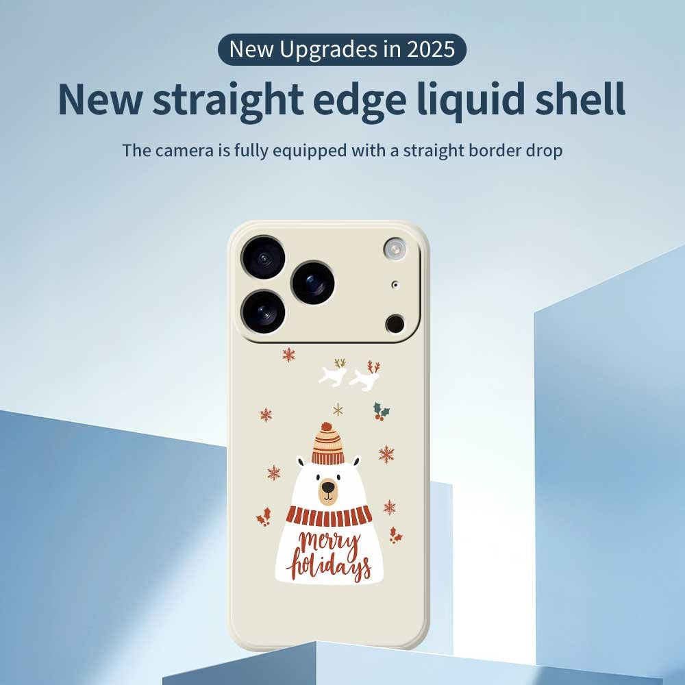 For iPhone 17 Pro Max Case Merry Holiday Bear Pattern Printing Straight Edge TPU Phone Back Cover - Beige