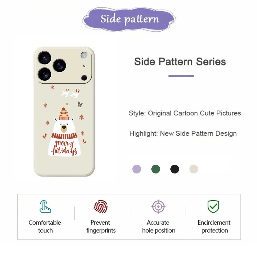 For iPhone 17 Pro Max Case Merry Holiday Bear Pattern Printing Straight Edge TPU Phone Back Cover - Beige