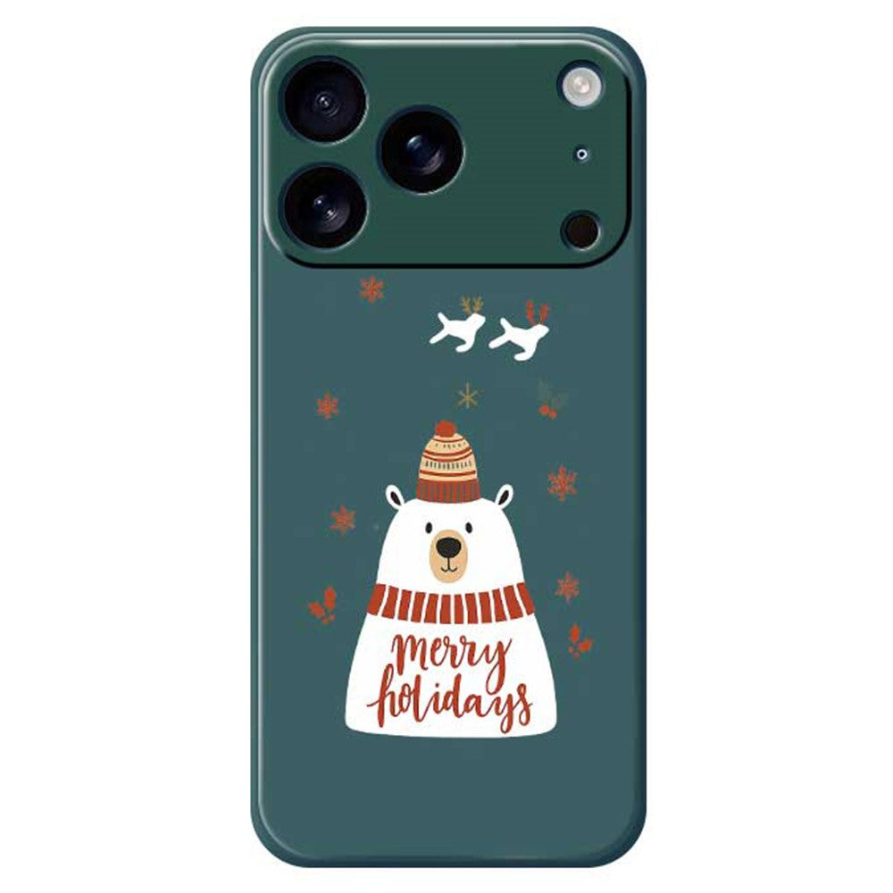 For iPhone 17 Pro Max Case Merry Holiday Bear Pattern Printing Straight Edge TPU Phone Back Cover - Green