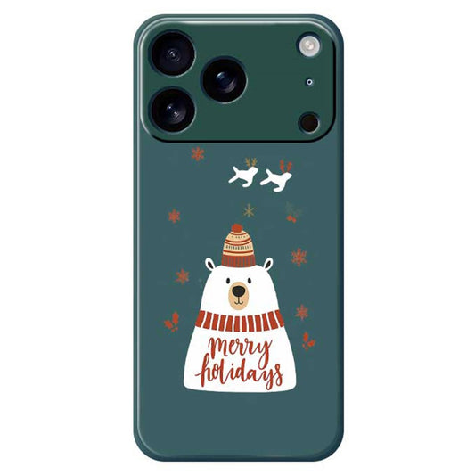 For iPhone 17 Pro Max Case Merry Holiday Bear Pattern Printing Straight Edge TPU Phone Back Cover - Green