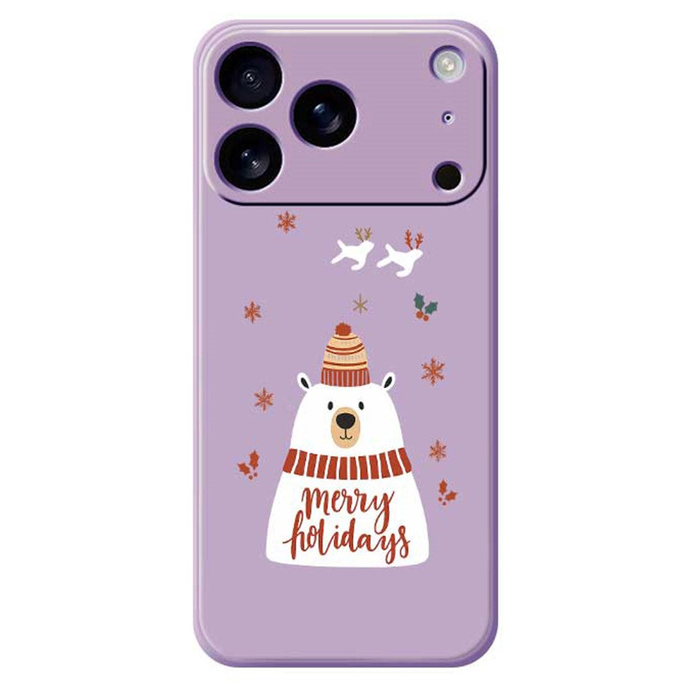 For iPhone 17 Pro Max Case Merry Holiday Bear Pattern Printing Straight Edge TPU Phone Back Cover - Purple