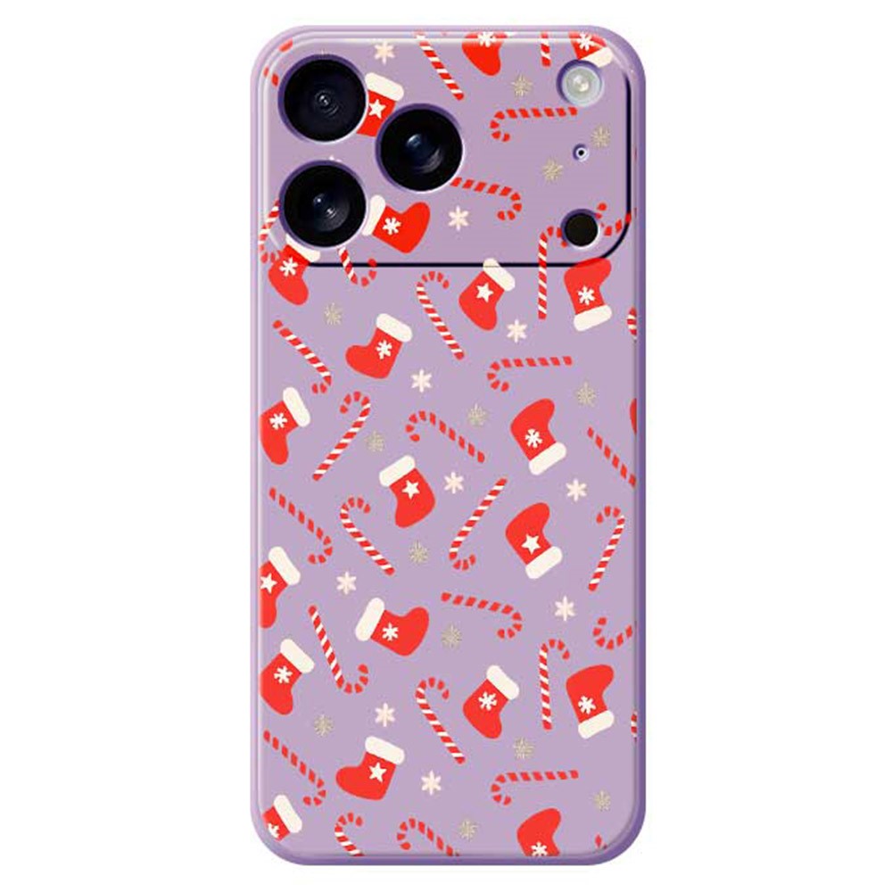 For iPhone 17 Pro Max Case Red Canes and Stockings Pattern Printing Straight Edge TPU Phone Back Cover - Purple