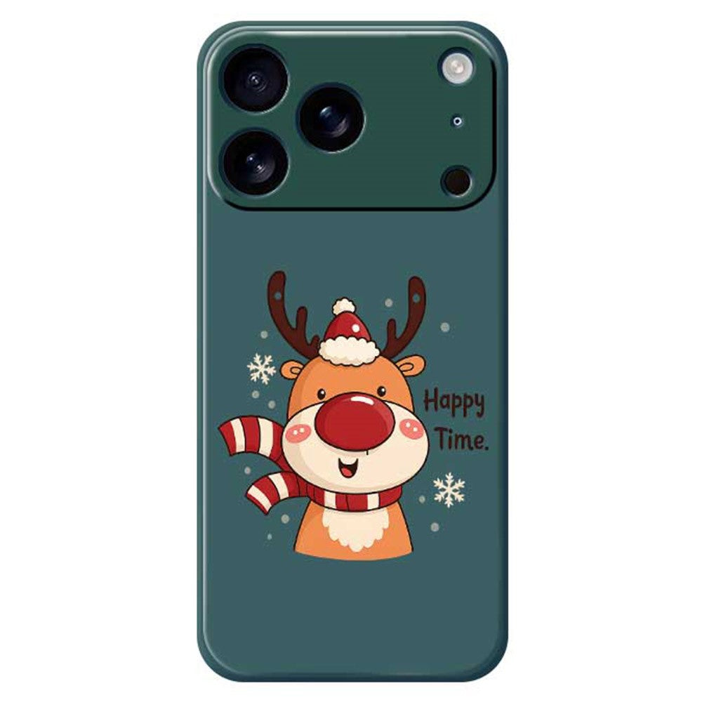 For iPhone 17 Pro Max Case Happy Time Deer Pattern Printing Straight Edge TPU Phone Back Cover - Green