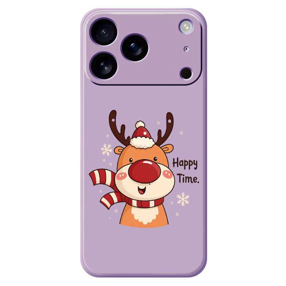 For iPhone 17 Pro Max Case Happy Time Deer Pattern Printing Straight Edge TPU Phone Back Cover - Purple