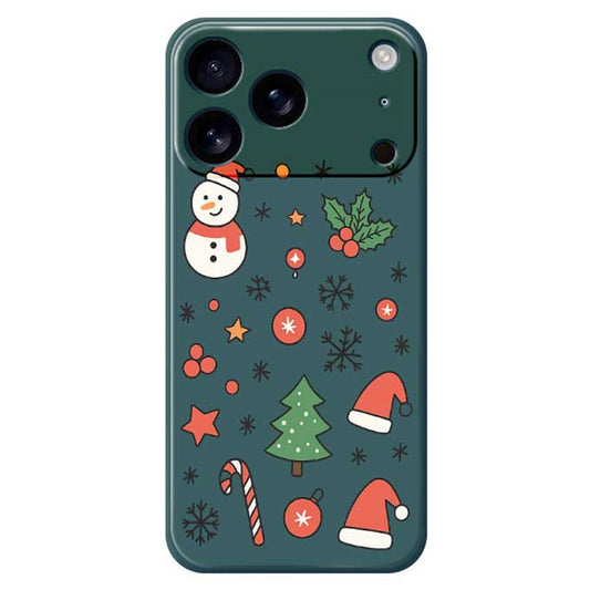 For iPhone 17 Pro Max Case Snowman and Santa Hat Pattern Printing Straight Edge TPU Phone Back Cover - Green