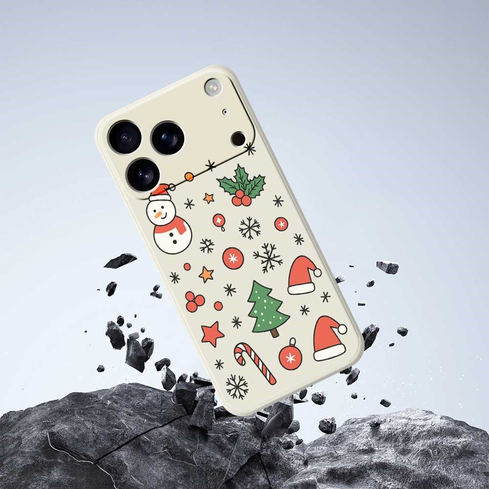 For iPhone 17 Pro Max Case Snowman and Santa Hat Pattern Printing Straight Edge TPU Phone Back Cover - Green