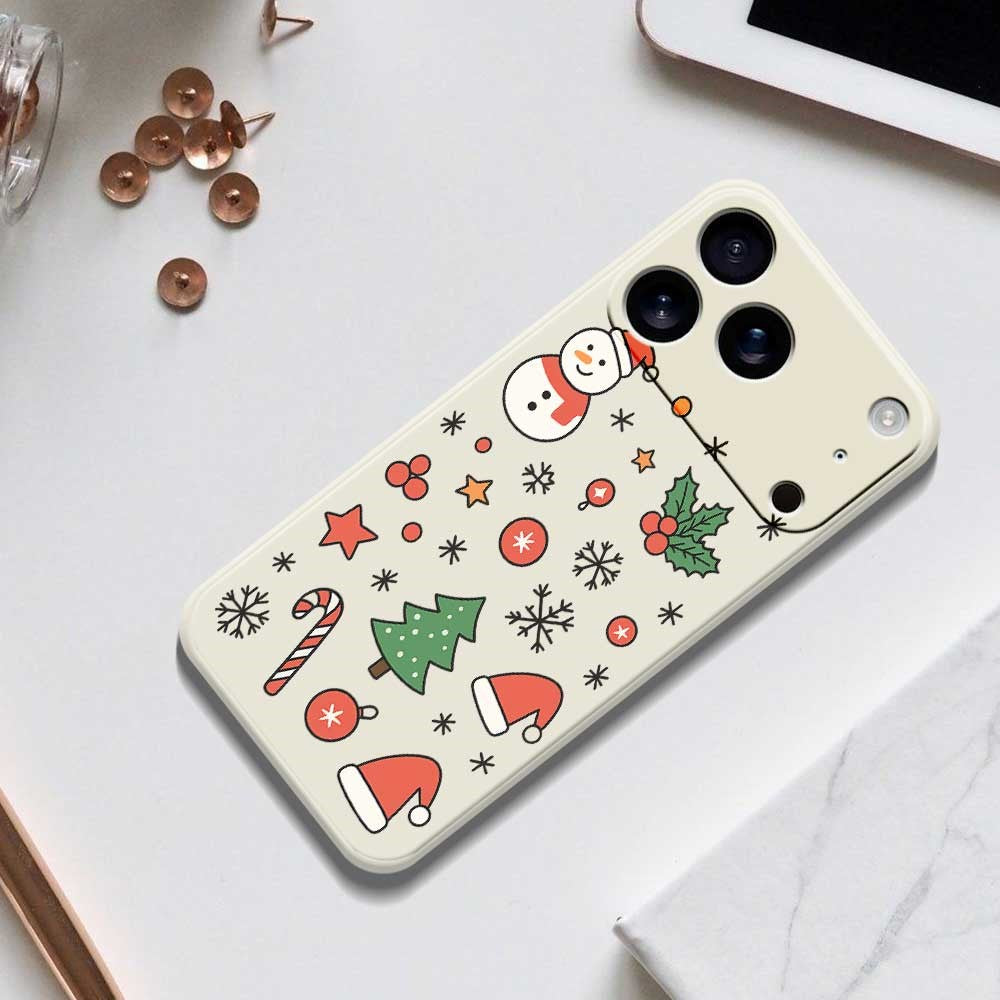 For iPhone 17 Pro Max Case Snowman and Santa Hat Pattern Printing Straight Edge TPU Phone Back Cover - Green