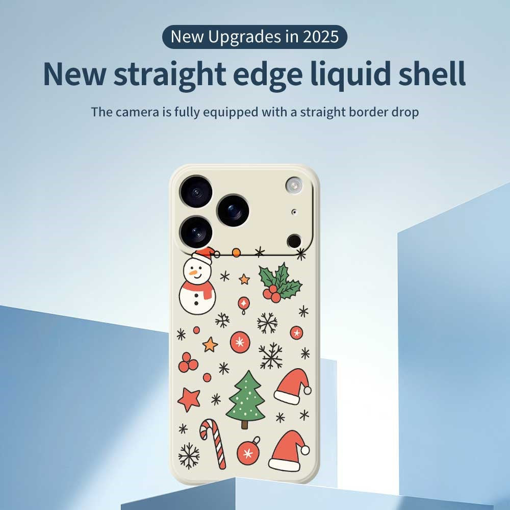 For iPhone 17 Pro Max Case Snowman and Santa Hat Pattern Printing Straight Edge TPU Phone Back Cover - Beige