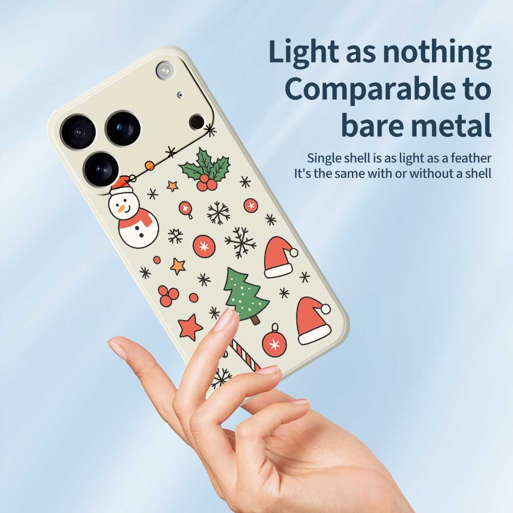 For iPhone 17 Pro Max Case Snowman and Santa Hat Pattern Printing Straight Edge TPU Phone Back Cover - Beige