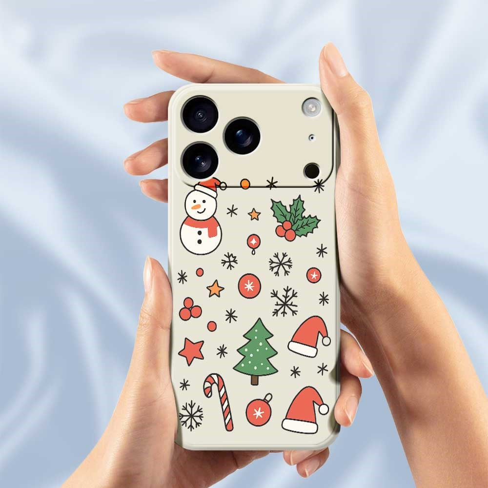For iPhone 17 Pro Max Case Snowman and Santa Hat Pattern Printing Straight Edge TPU Phone Back Cover - Beige