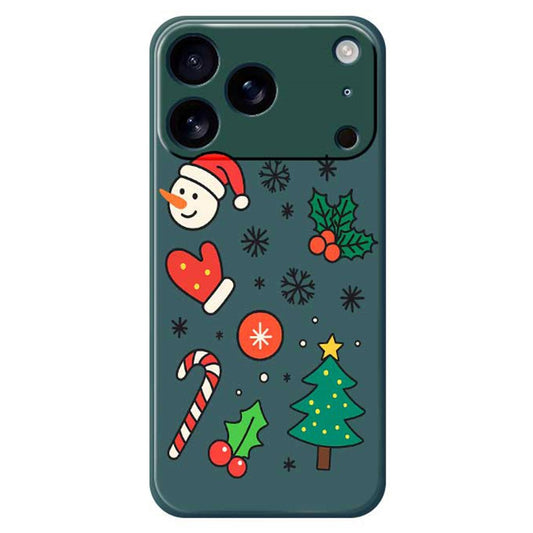 For iPhone 17 Pro Max Case Christmas Snowman and Tree Pattern Printing Straight Edge TPU Phone Back Cover - Green