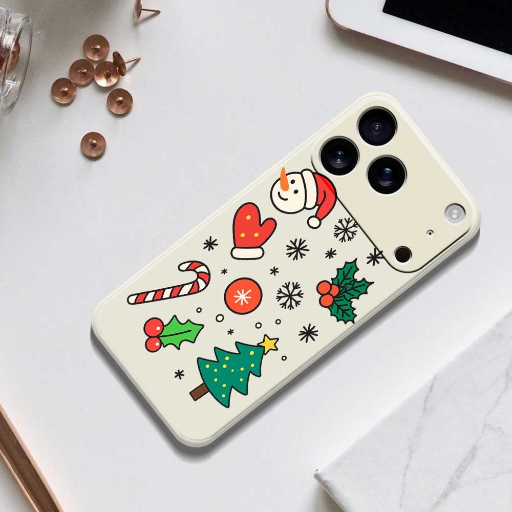 For iPhone 17 Pro Max Case Christmas Snowman and Tree Pattern Printing Straight Edge TPU Phone Back Cover - Green