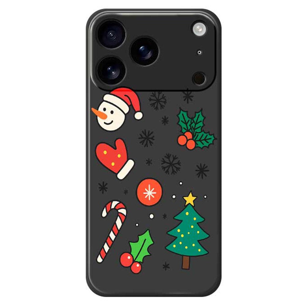 For iPhone 17 Pro Max Case Christmas Snowman and Tree Pattern Printing Straight Edge TPU Phone Back Cover - Black