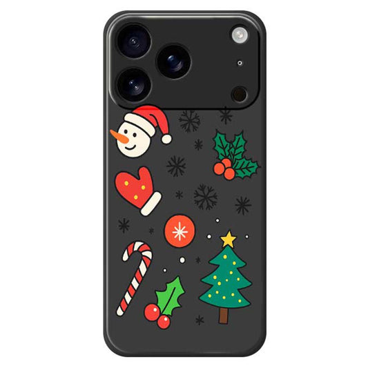For iPhone 17 Pro Max Case Christmas Snowman and Tree Pattern Printing Straight Edge TPU Phone Back Cover - Black