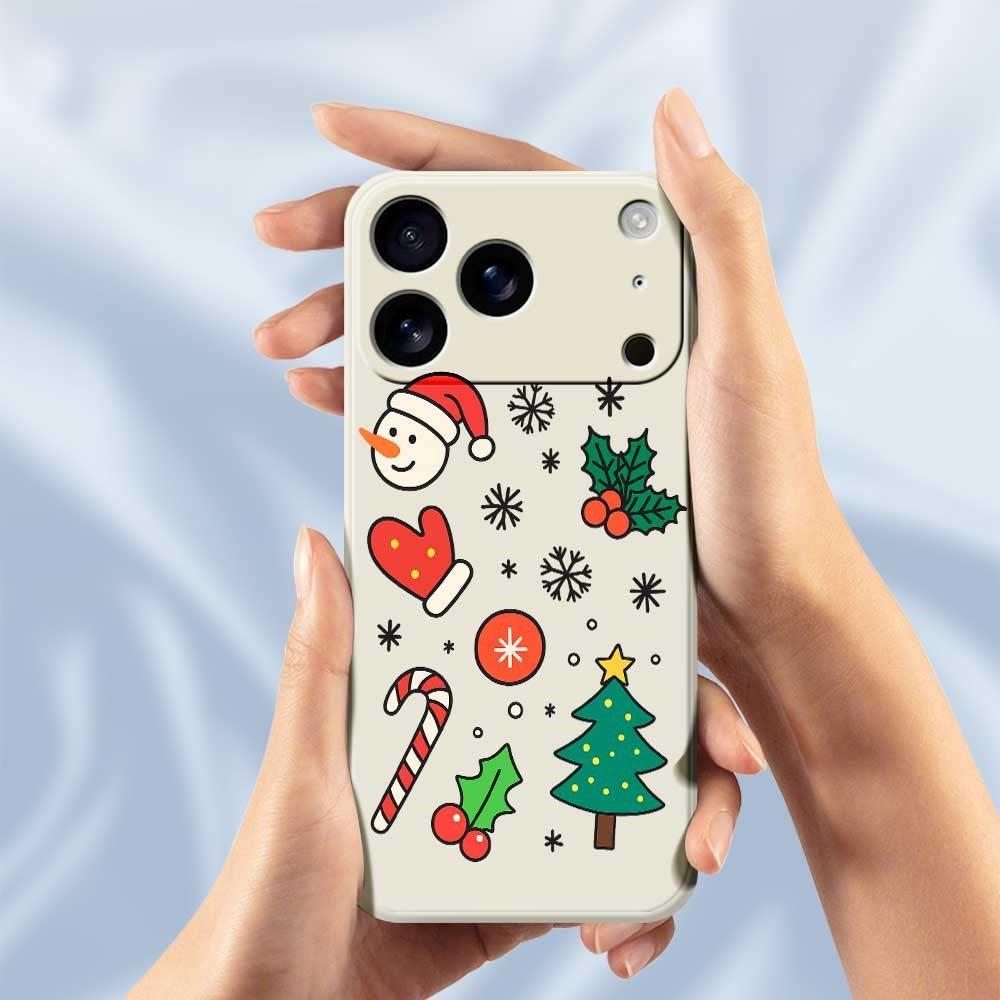For iPhone 17 Pro Max Case Christmas Snowman and Tree Pattern Printing Straight Edge TPU Phone Back Cover - Black