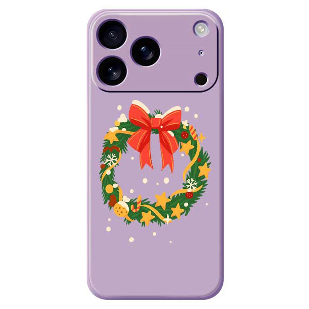 For iPhone 17 Pro Max Case Bow Wreath Pattern Printing Straight Edge TPU Phone Back Cover - Purple