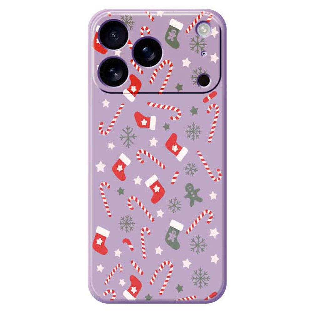 For iPhone 17 Pro Max Case Red Grey Socks and Canes Pattern Printing Straight Edge TPU Phone Back Cover - Purple