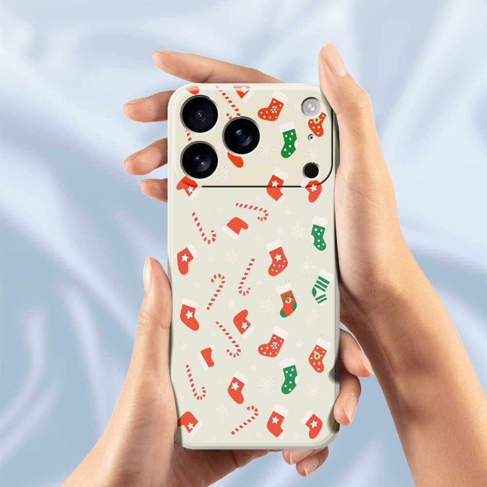 For iPhone 17 Pro Max Case Red Green Socks and Canes Pattern Printing Straight Edge TPU Phone Back Cover - Purple