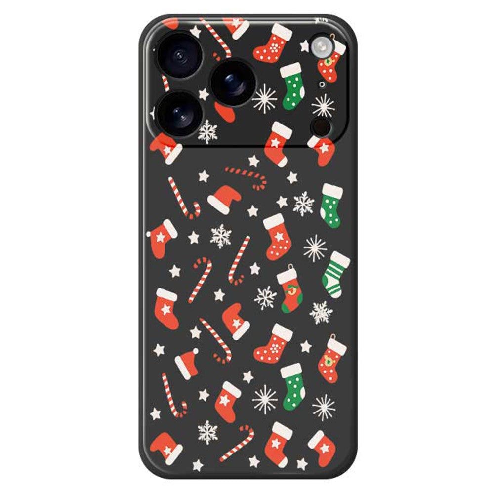 For iPhone 17 Pro Max Case Red Green Socks and Canes Pattern Printing Straight Edge TPU Phone Back Cover - Black