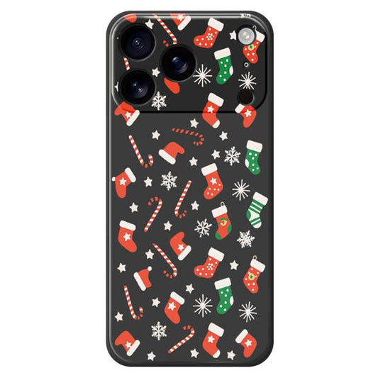 For iPhone 17 Pro Max Case Red Green Socks and Canes Pattern Printing Straight Edge TPU Phone Back Cover - Black