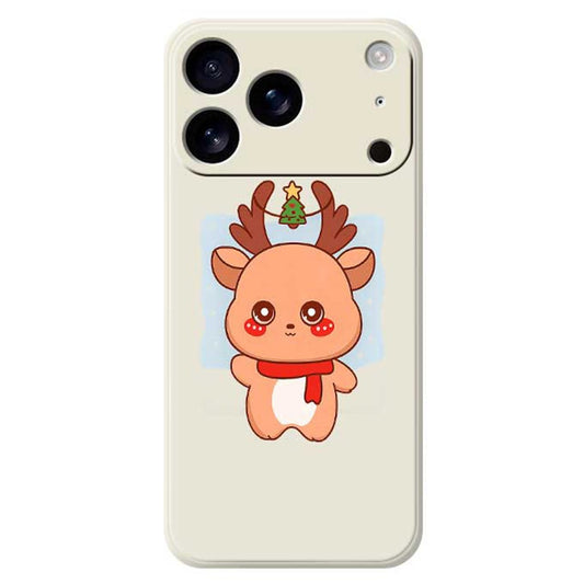For iPhone 17 Pro Max Case Cartoon Deer Pattern Printing Straight Edge TPU Phone Back Cover - Beige