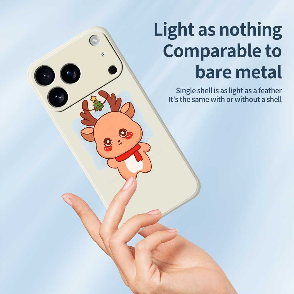 For iPhone 17 Pro Max Case Cartoon Deer Pattern Printing Straight Edge TPU Phone Back Cover - Beige