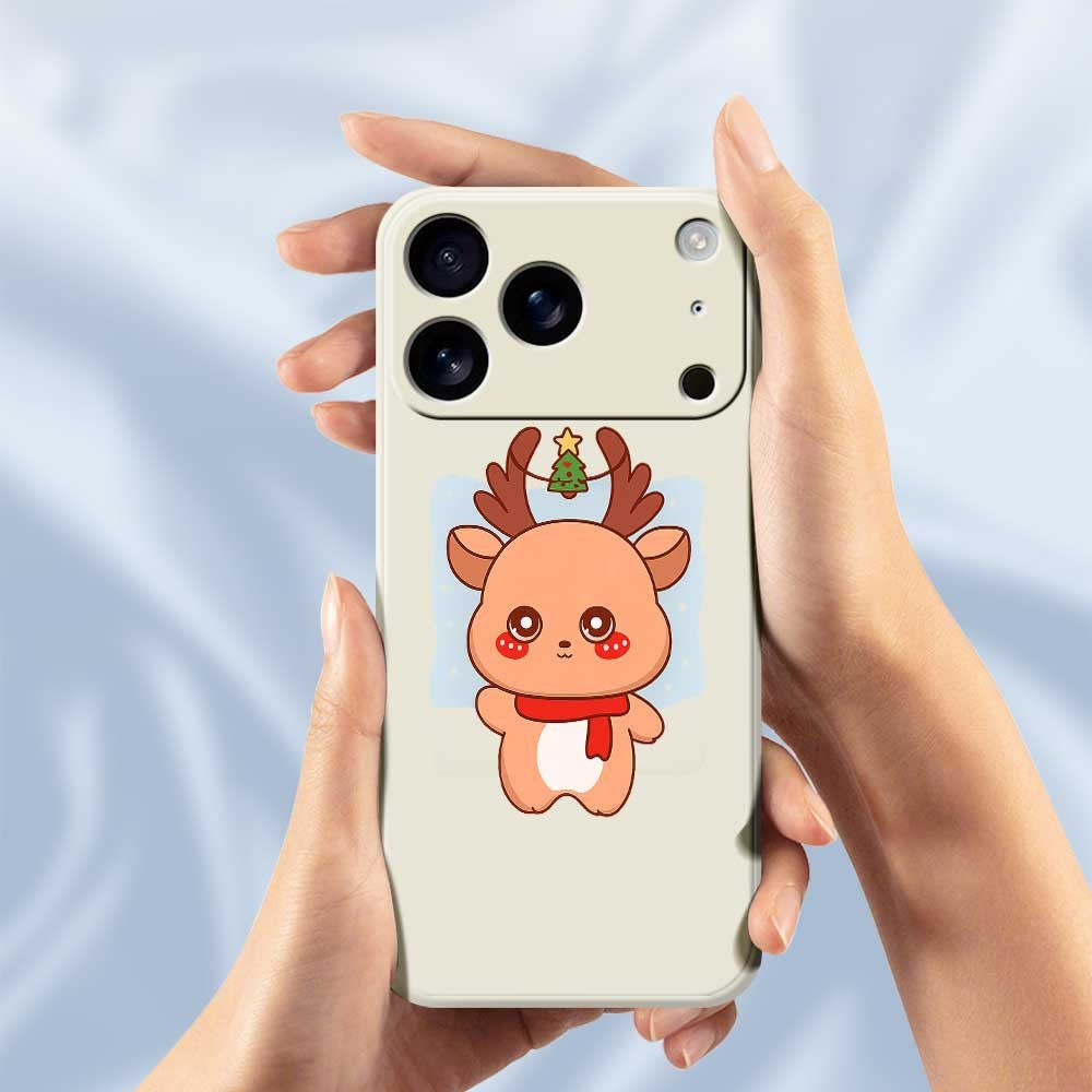 For iPhone 17 Pro Max Case Cartoon Deer Pattern Printing Straight Edge TPU Phone Back Cover - Beige