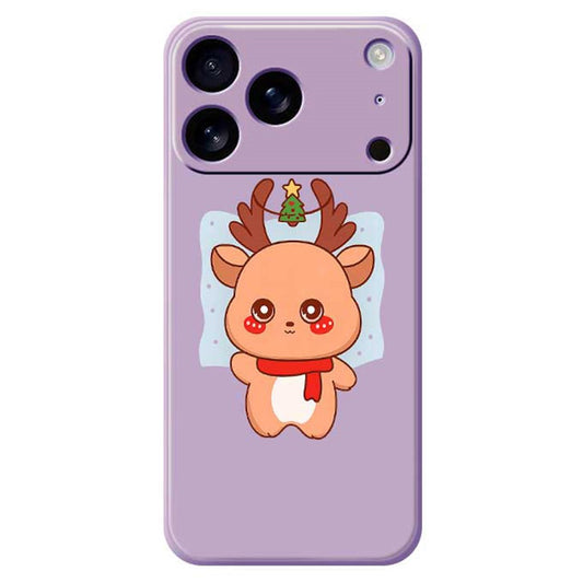 For iPhone 17 Pro Max Case Cartoon Deer Pattern Printing Straight Edge TPU Phone Back Cover - Purple