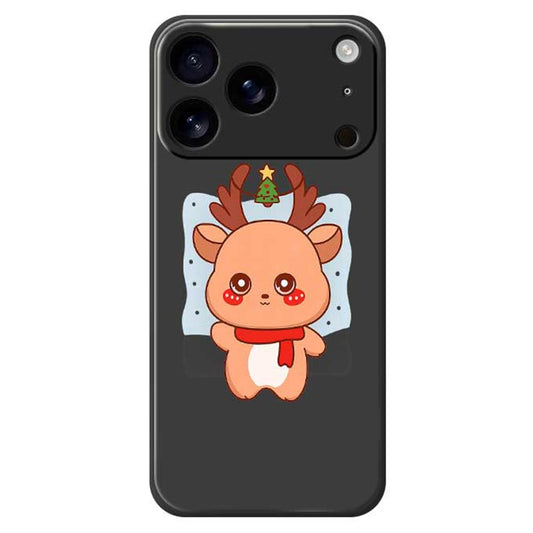 For iPhone 17 Pro Max Case Cartoon Deer Pattern Printing Straight Edge TPU Phone Back Cover - Black