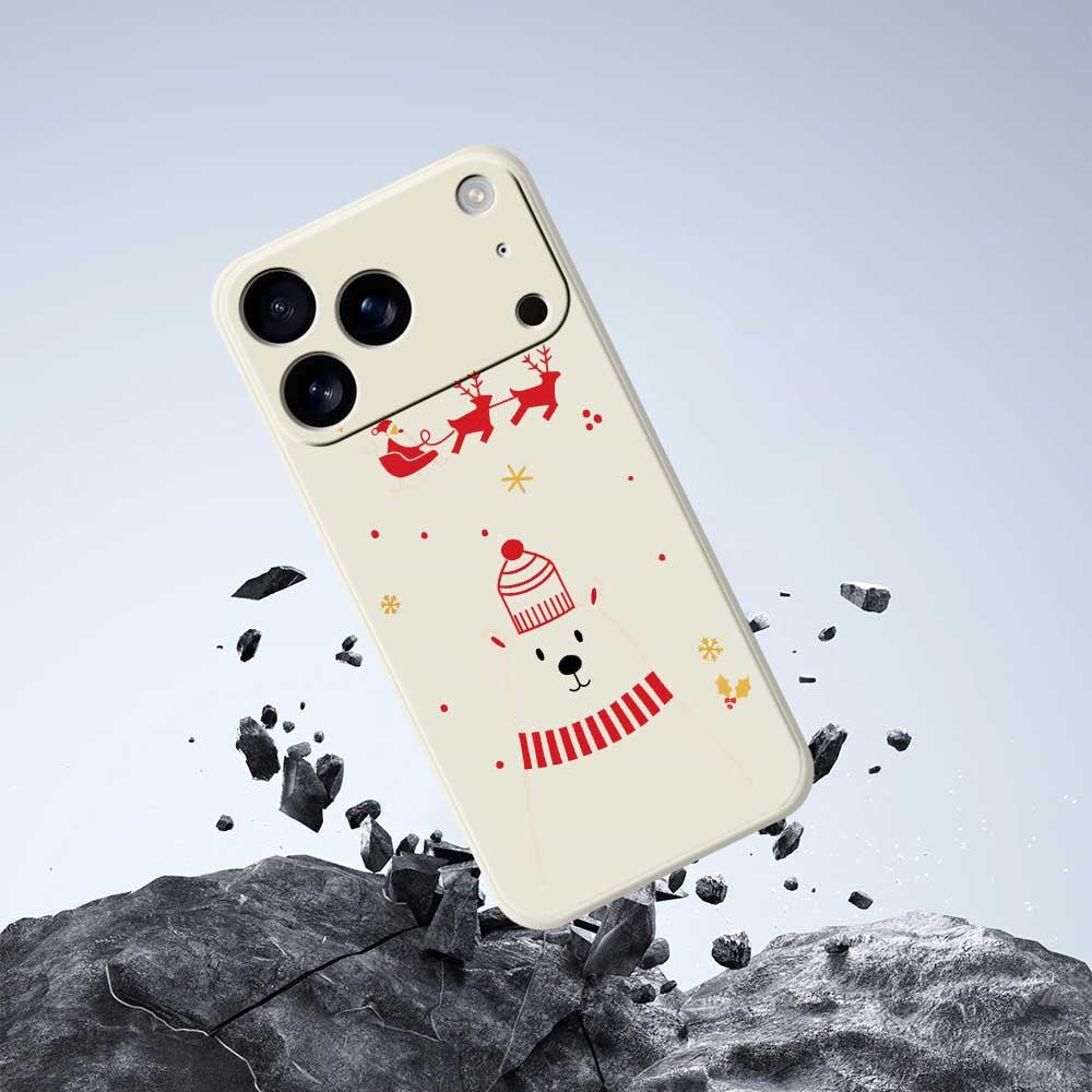 For iPhone 17 Pro Max Case Bear Pattern Printing Straight Edge TPU Phone Back Cover - Beige