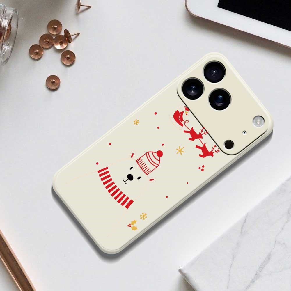 For iPhone 17 Pro Max Case Bear Pattern Printing Straight Edge TPU Phone Back Cover - Beige