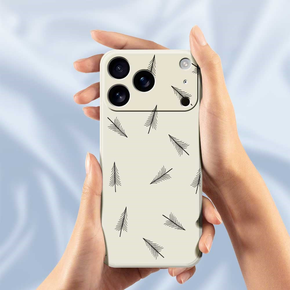 For iPhone 17 Pro Max Case Hand Drawn Trees Pattern Printing Straight Edge TPU Phone Back Cover - Beige