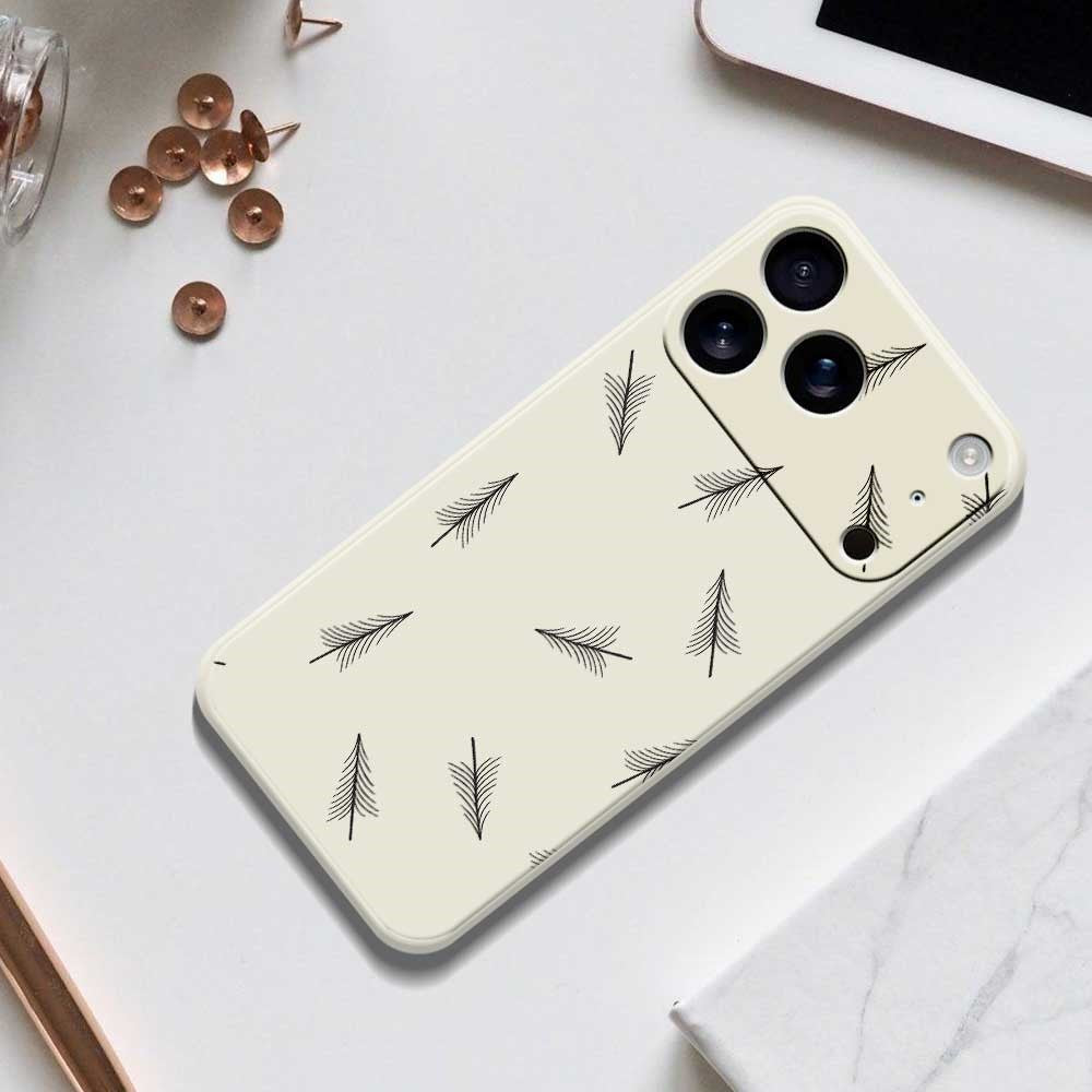For iPhone 17 Pro Max Case Hand Drawn Trees Pattern Printing Straight Edge TPU Phone Back Cover - Beige
