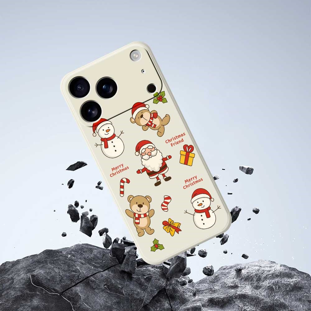 For iPhone 17 Pro Max Case Christmas Friends Pattern Printing Straight Edge TPU Phone Back Cover - Beige