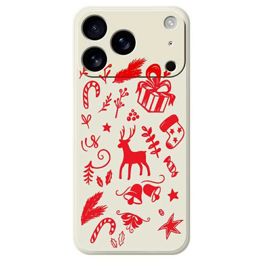 For iPhone 17 Pro Max Case Hand Drawn Christmas Pattern Printing Straight Edge TPU Phone Back Cover - Beige