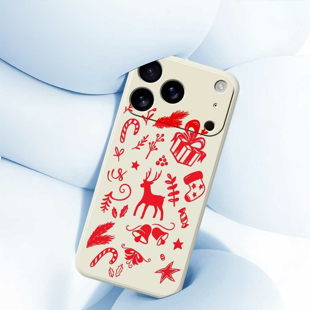 For iPhone 17 Pro Max Case Hand Drawn Christmas Pattern Printing Straight Edge TPU Phone Back Cover - Beige