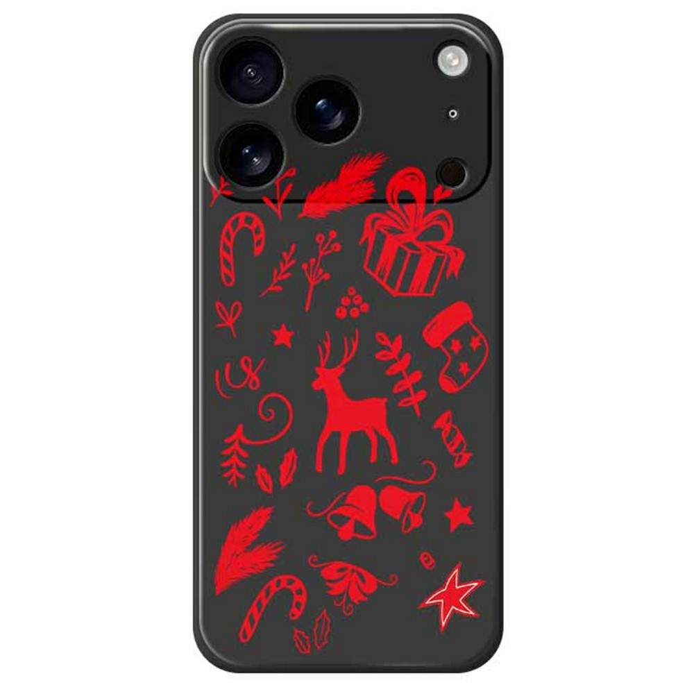 For iPhone 17 Pro Max Case Hand Drawn Christmas Pattern Printing Straight Edge TPU Phone Back Cover - Black