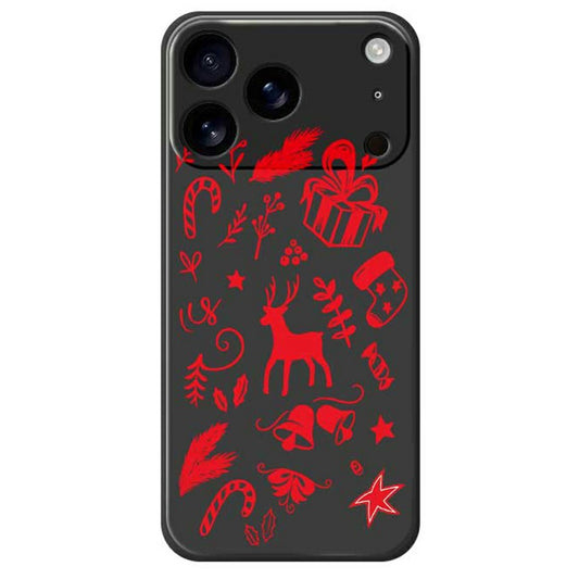 For iPhone 17 Pro Max Case Hand Drawn Christmas Pattern Printing Straight Edge TPU Phone Back Cover - Black