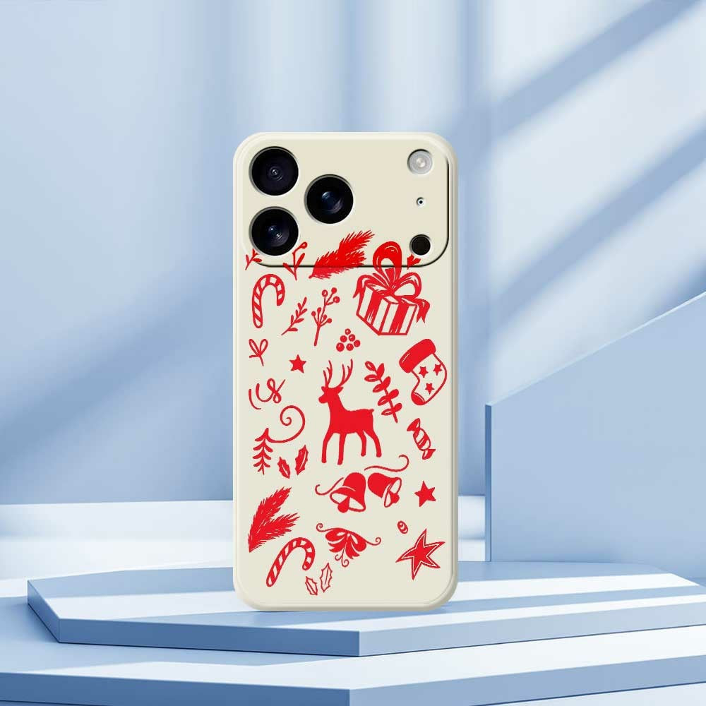 For iPhone 17 Pro Max Case Hand Drawn Christmas Pattern Printing Straight Edge TPU Phone Back Cover - Black