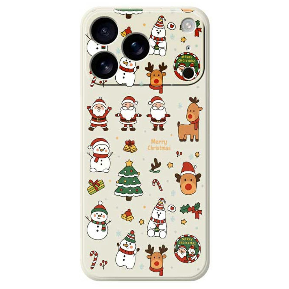 For iPhone 17 Pro Max Case Santa Claus Snowman Pattern Printing Straight Edge TPU Phone Back Cover - Beige