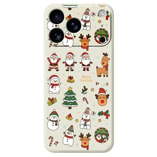 For iPhone 17 Pro Max Case Santa Claus Snowman Pattern Printing Straight Edge TPU Phone Back Cover - Beige
