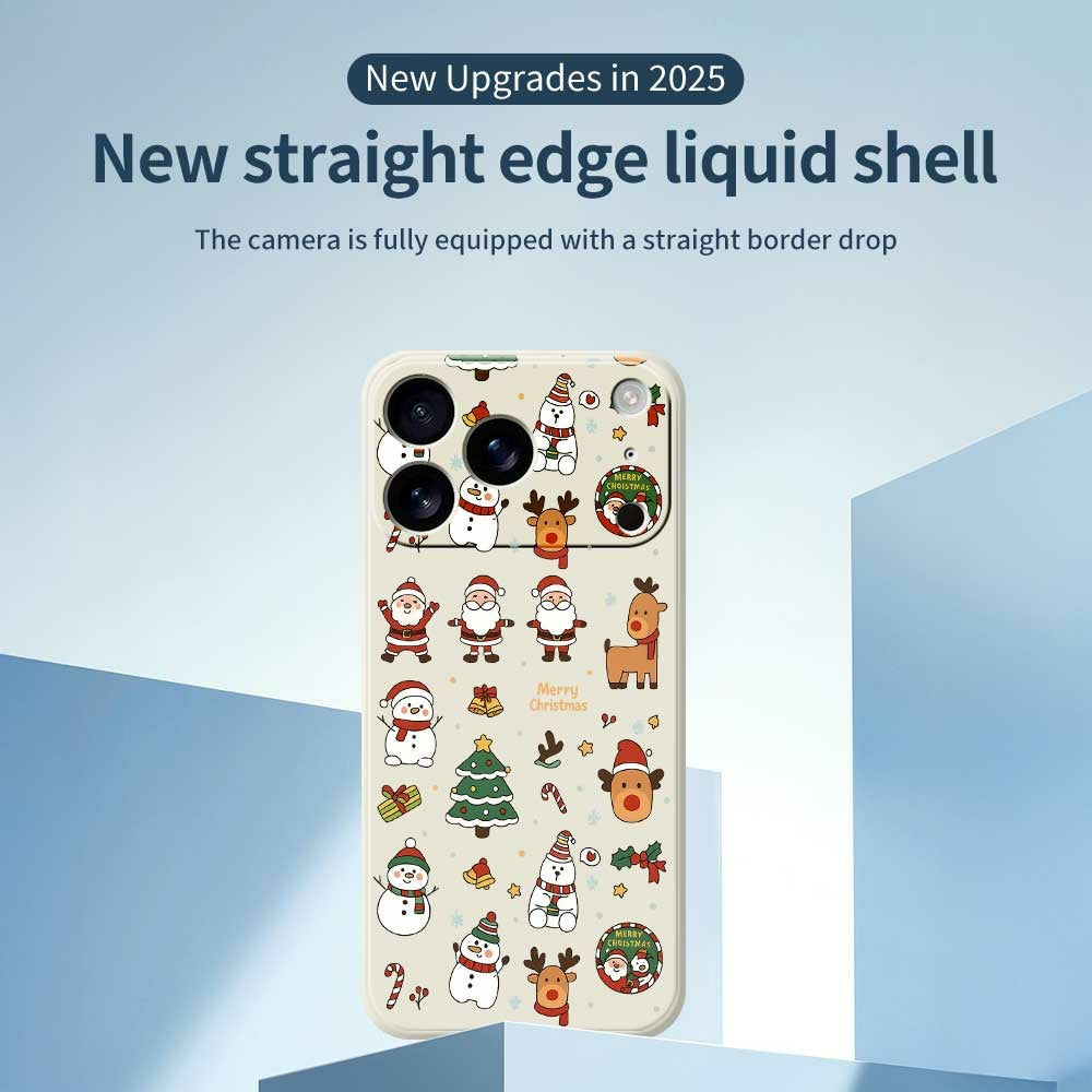For iPhone 17 Pro Max Case Santa Claus Snowman Pattern Printing Straight Edge TPU Phone Back Cover - Beige