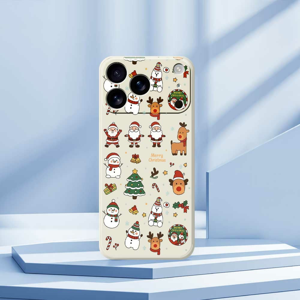 For iPhone 17 Pro Max Case Santa Claus Snowman Pattern Printing Straight Edge TPU Phone Back Cover - Beige
