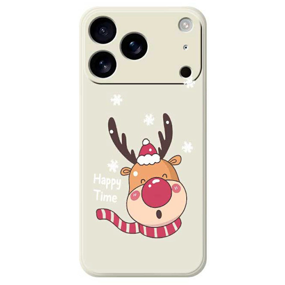 For iPhone 17 Pro Max Case Smiling Deer Pattern Printing Straight Edge TPU Phone Back Cover - Beige