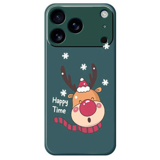 For iPhone 17 Pro Max Case Smiling Deer Pattern Printing Straight Edge TPU Phone Back Cover - Green